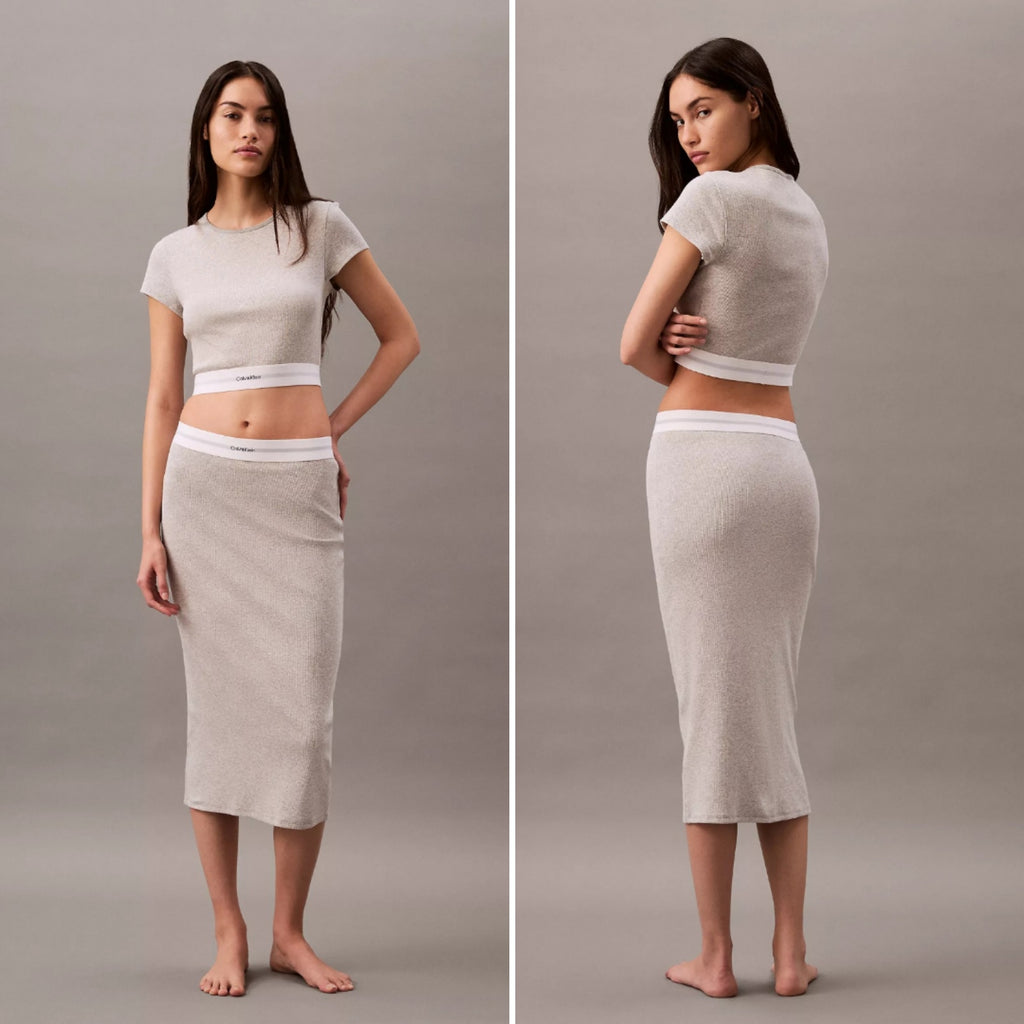 Calvin klein 1set Cotton Stretch Rib Cropped Tee and  Cotton Stretch Rib skirt