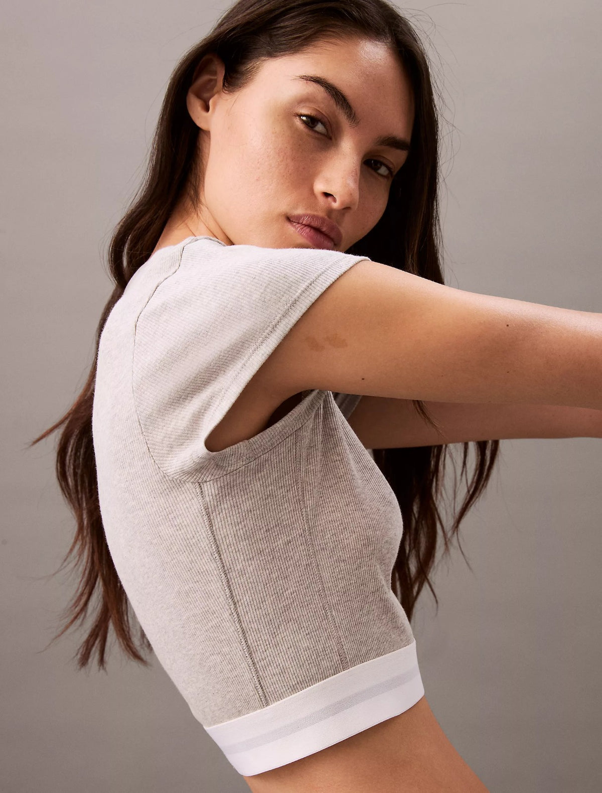 Calvin klein 1set Cotton Stretch Rib Cropped Tee and  Cotton Stretch Rib skirt