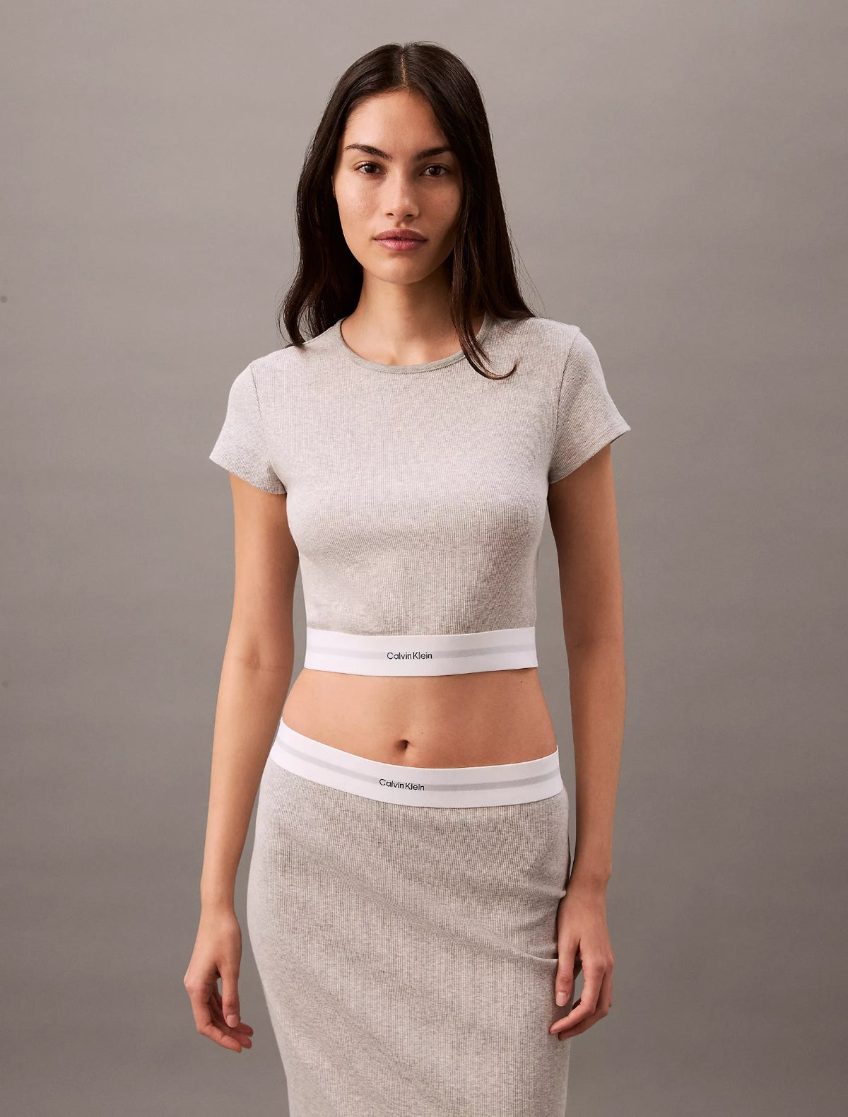 Calvin klein 1set Cotton Stretch Rib Cropped Tee and  Cotton Stretch Rib skirt