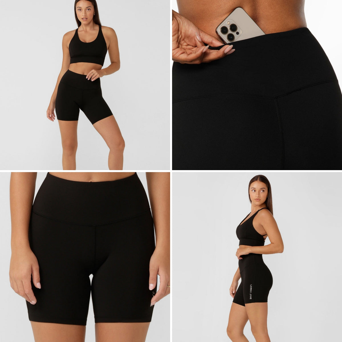 Lorna Jane lotus no chafe phone pocket 12cm bike shorts